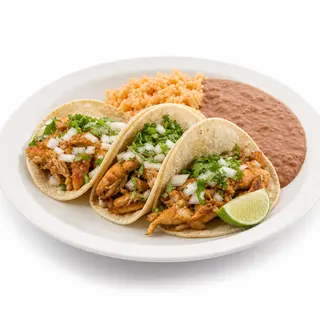 Lunch 3 Tacos with Rice & Beans